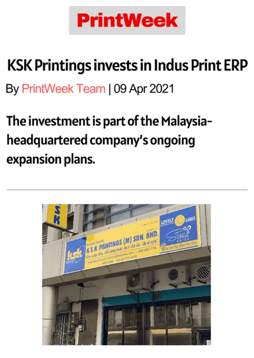KSK Printings invests in Indus Print ERP